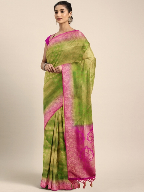 

Pothys Olive Green & Pink Jute Silk Woven Design Saree
