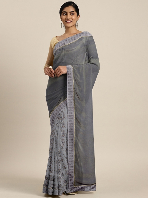 

Pothys Grey Printed Pure Georgette Saree
