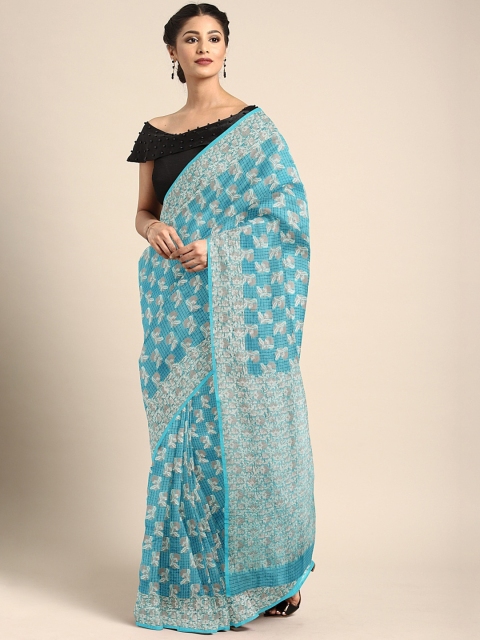 

Pothys Blue & Off-White Supernet Woven Design Manipuri Cotton Saree