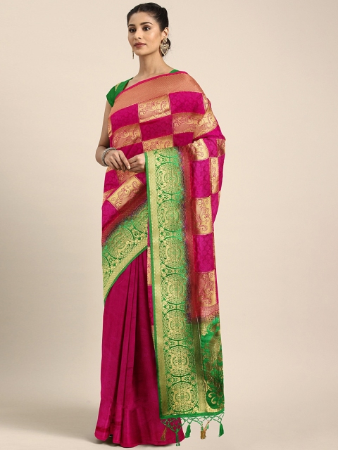 

Pothys Magenta Pink & Green Jute Silk Woven Design Saree
