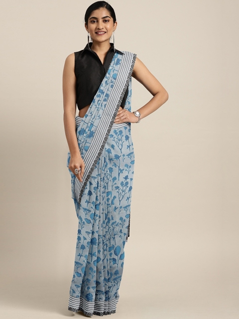 

Pothys Grey & Blue Supernet Floral Printed Saree