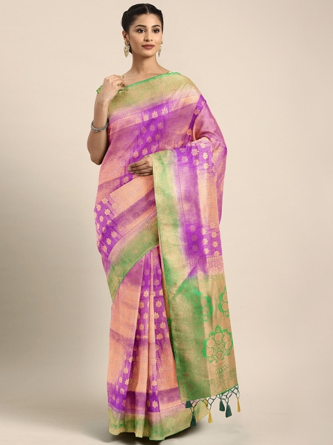 

Pothys Magenta Pink & Gold-Toned Jute Silk Woven Design Saree