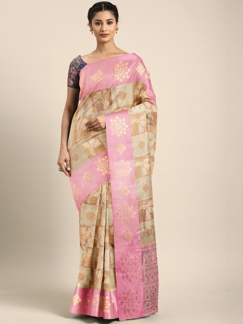 

Pothys Cream-Coloured & Beige Tissue Woven Design Saree