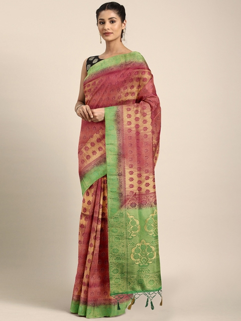 

Pothys Maroon & Green Jute Silk Woven Design Saree