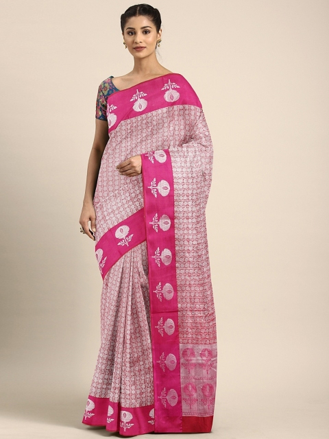 

Pothys Pink & Silver-Toned Tissue Woven Design Saree