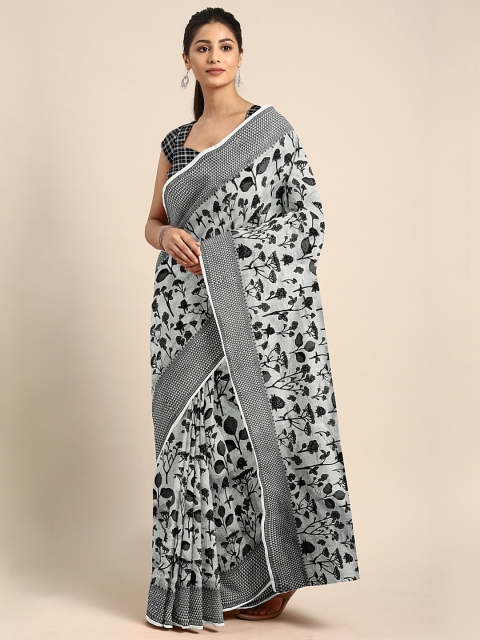 

Pothys Grey & Black Supernet Floral Printed Saree
