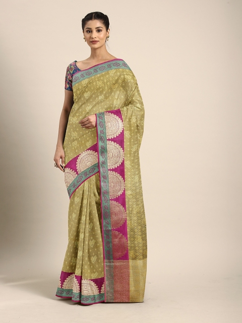

Pothys Olive Green & Gold-Toned Tissue Woven Design Saree