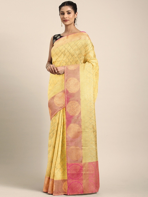 

Pothys Yellow & Gold-Toned Tissue Woven Design Saree