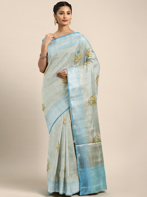 

Pothys Cream-Coloured & Silver-Toned Tissue Woven Design Saree