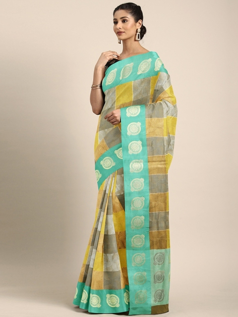 

Pothys Cream-Coloured & Yellow Tissue Woven Design Saree