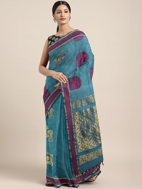 

Pothys Teal Woven Design Silk Cotton Saree