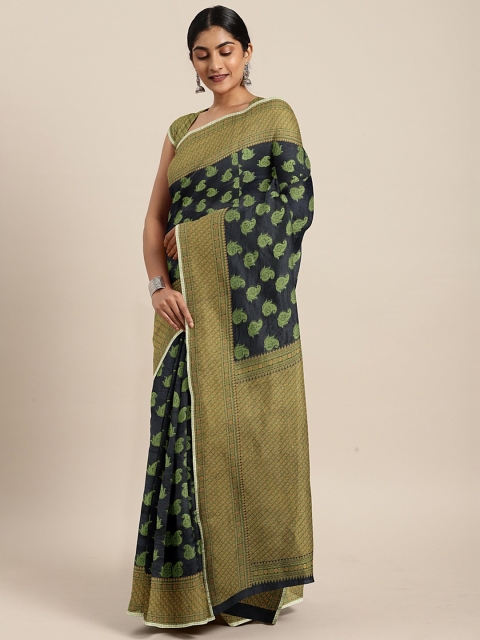 

Pothys Black & Green Supernet Woven Design Manipuri Saree