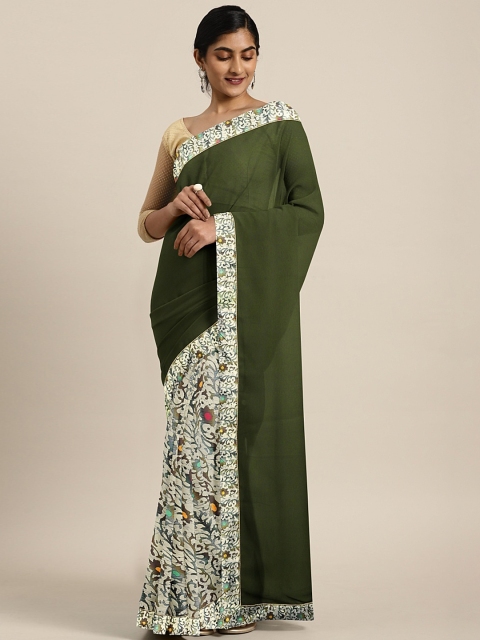 

Pothys Green & White Pure Georgette Printed Saree