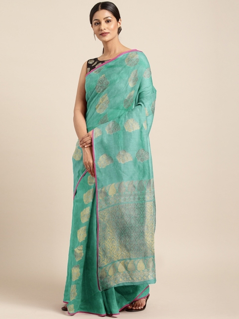 

Pothys Sea Green & Gold-Toned Silk Cotton Woven Design Saree