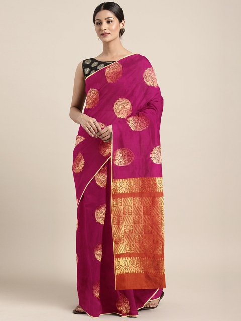 

Pothys Burgundy & Gold-Toned Silk Cotton Woven Design Saree