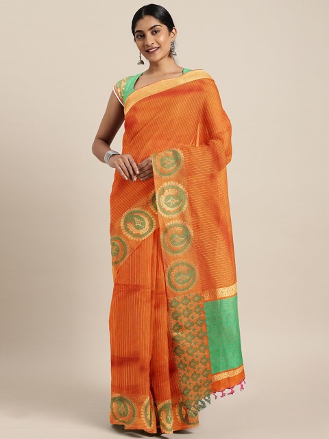 

Pothys Orange Solid Silk Cotton Saree