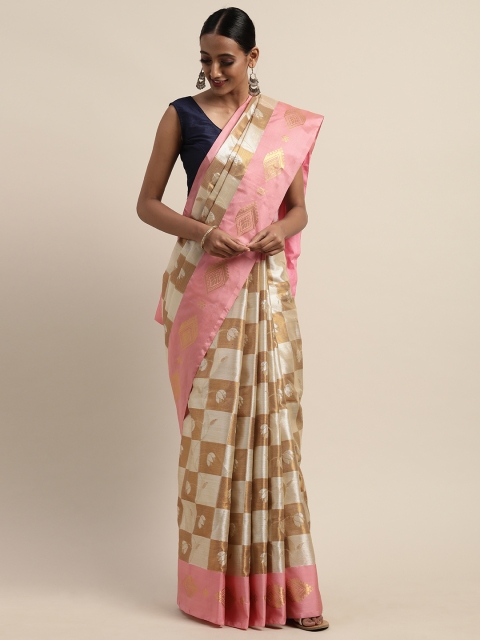 

Pothys Cream-Coloured & Beige Woven Design Tissue Saree