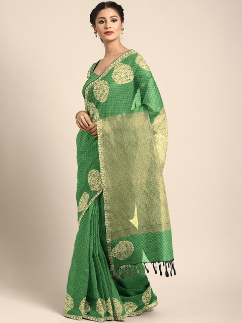 

Pothys Green & Gold-Toned Art Silk Woven Design Saree