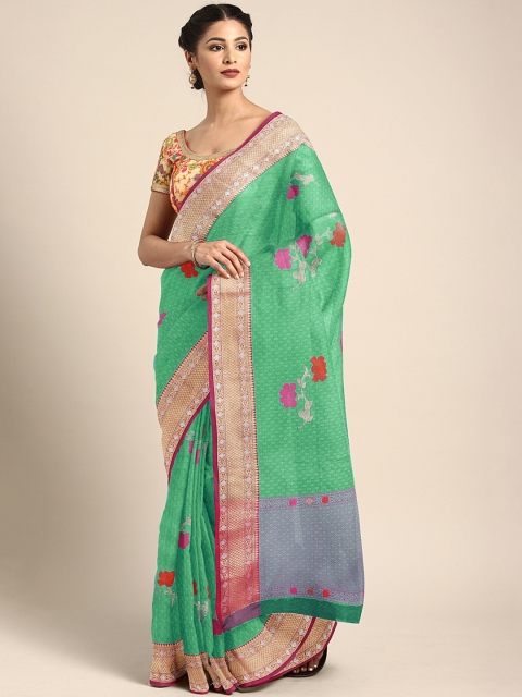 

Pothys Green & Pink Tissue Woven Design Saree