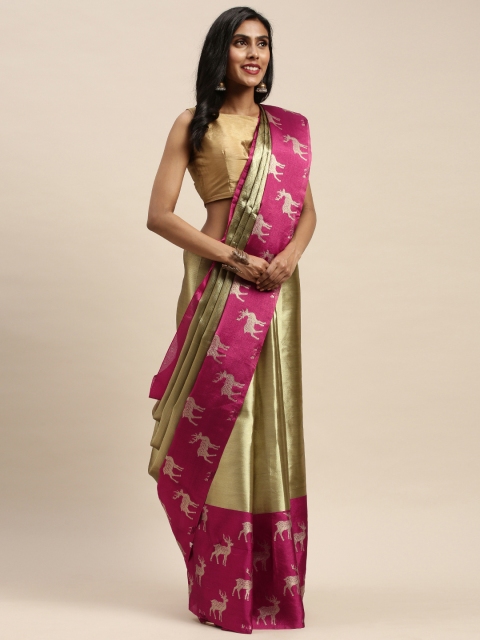 

Pothys Gold-Toned & Magenta Pink Tissue Woven Design Saree