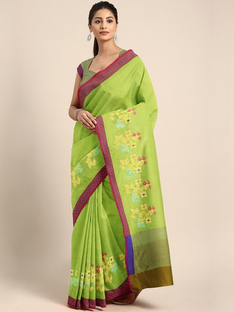 

Pothys Green & Burgundy Tissue Floral Printed Saree