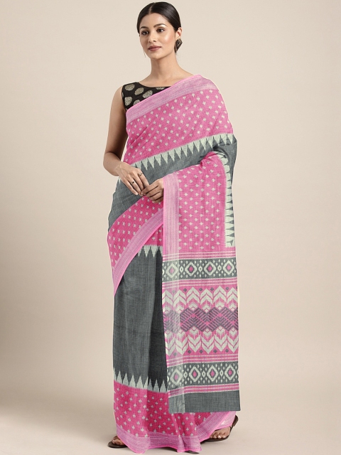 

Pothys Grey & Pink Linen Blend Printed Saree