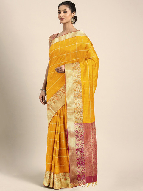 

Pothys Mustard Yellow Checked Silk Cotton Saree