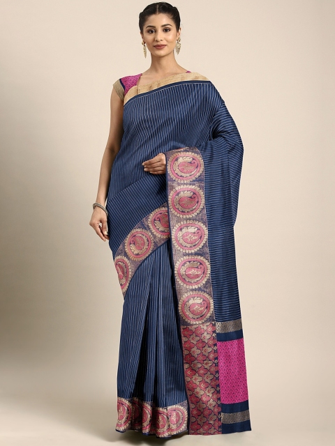 

Pothys Navy Blue Striped Silk Cotton Saree