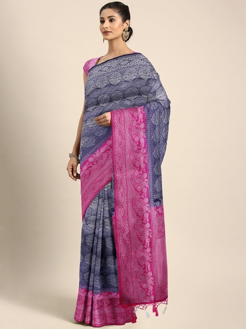 

Pothys Navy Blue & Pink Jute Silk Woven Design Saree