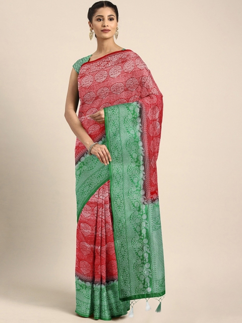 

Pothys Red & Silver-Toned Jute Silk Woven Design Saree