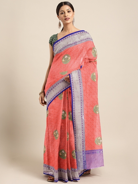 

Pothys Peach-Coloured Woven Design Tissue Saree