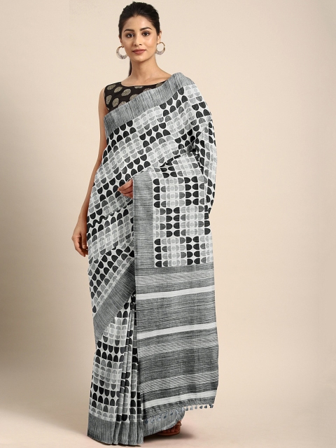 

Pothys White & Black Jute Cotton Printed Saree