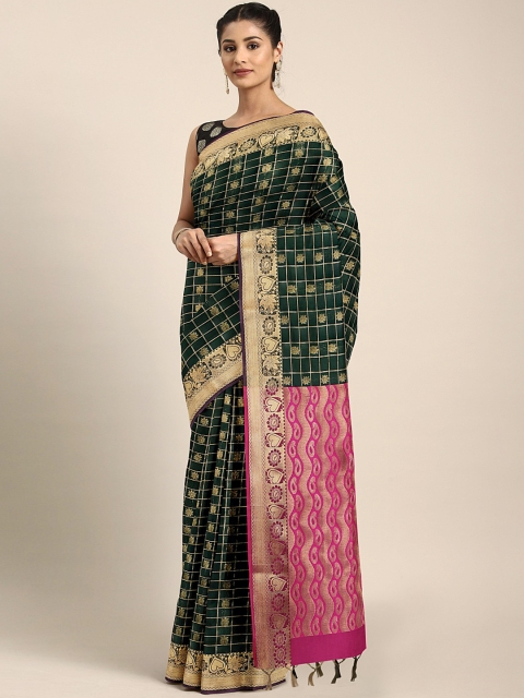 

Pothys Green & Gold-Toned Silk Cotton Woven Design Saree