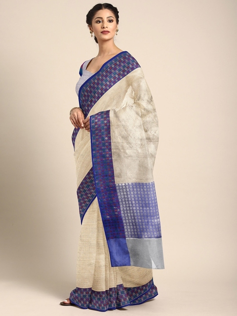 

Pothys Cream-Coloured Woven Design Tissue Saree