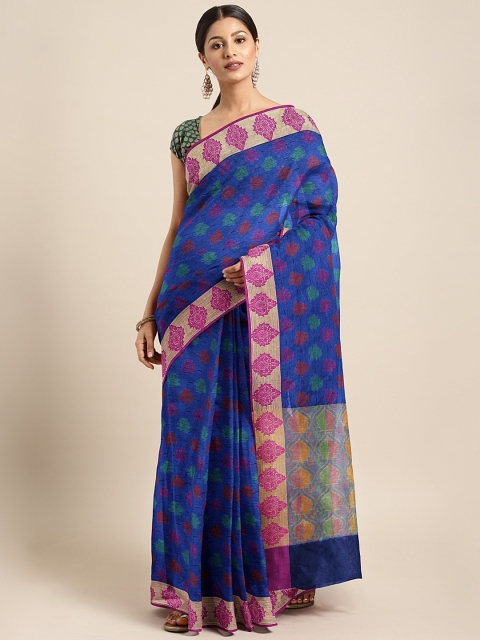 

Pothys Navy Blue & Pink Tissue Printed Saree