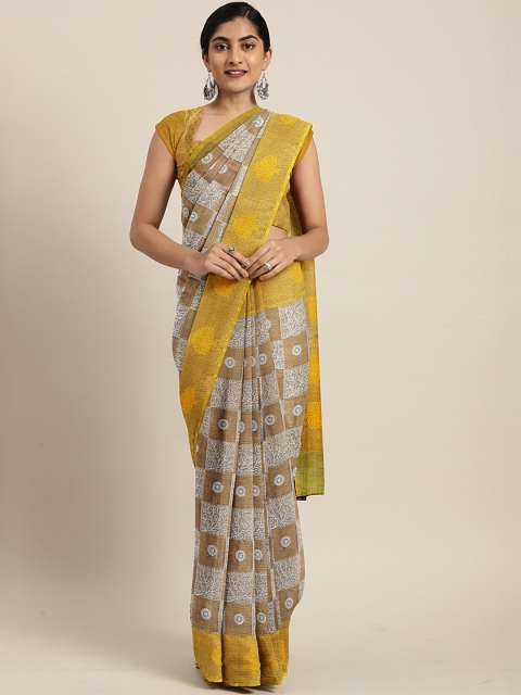 

Pothys Gold-Toned & Off-White Tissue Woven Design Patola Saree