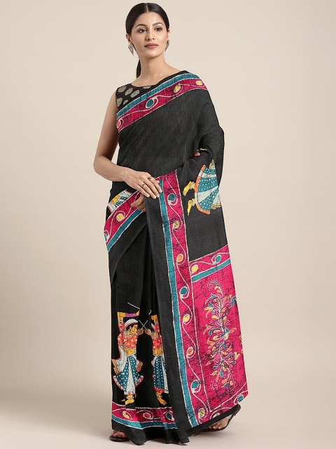 

Pothys Black & Pink Jute Cotton Printed Saree