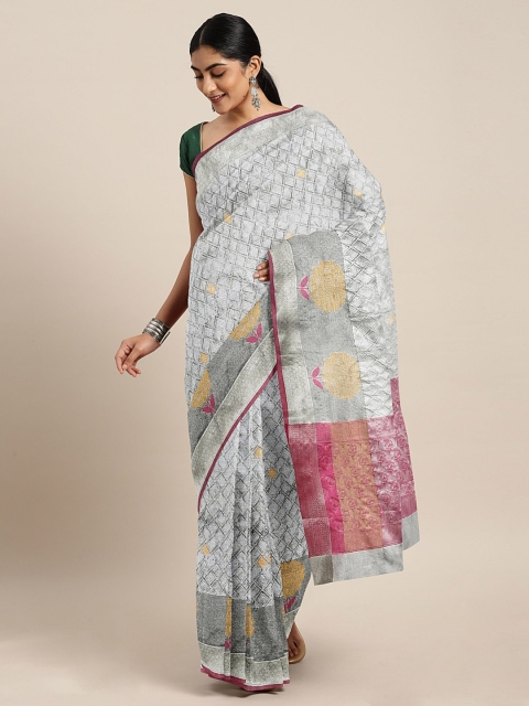 

Pothys Silver-Coloured Tissue Woven Design Patola Saree