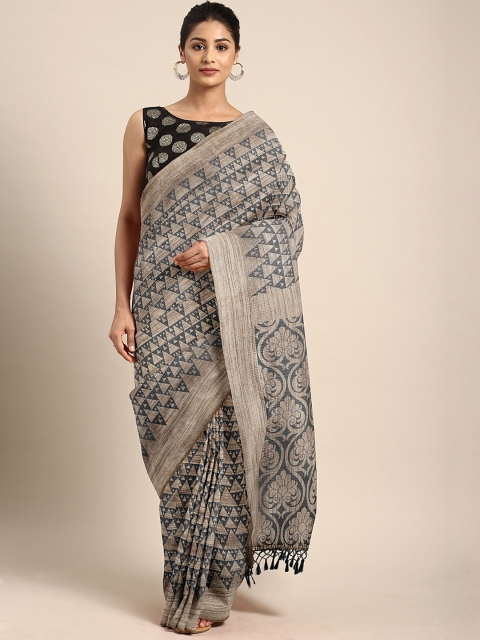 

Pothys Beige & Grey Jute Cotton Printed Saree