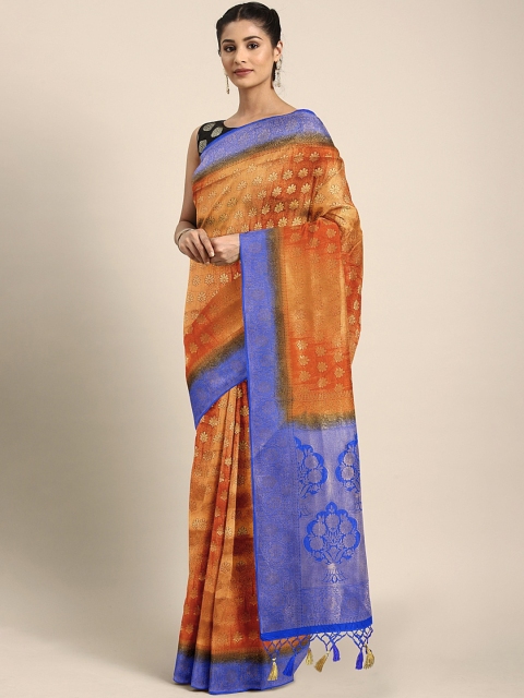 

Pothys Mustard Yellow & Gold-Toned Jute Silk Woven Design Saree