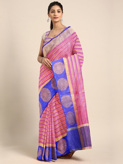 

Pothys Pink & Gold-Toned Striped Tissue Saree