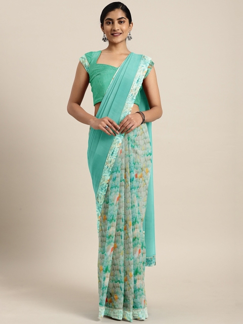 

Pothys Sea Green & Grey Pure Georgette Printed Saree