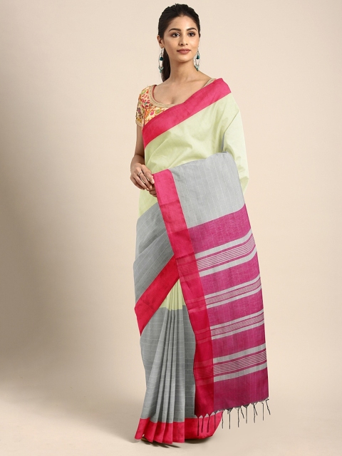 

Pothys Grey & Green Silk Cotton Checked Saree