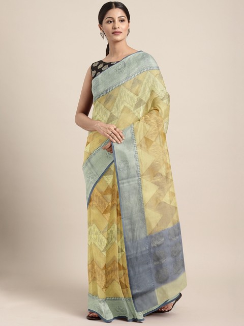 

Pothys Cream-Coloured & Beige Tissue Printed Saree