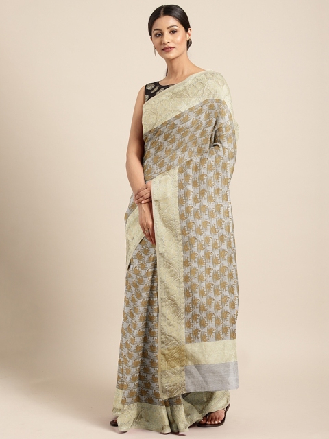 

Pothys Cream-Coloured & Beige Supernet Printed Saree