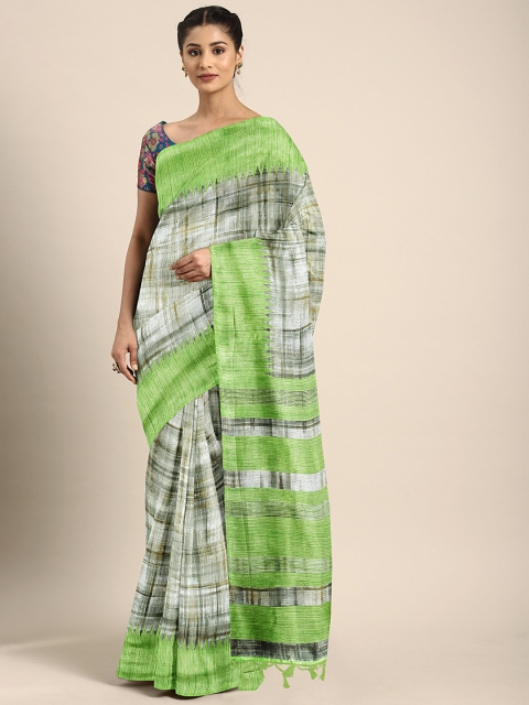 

Pothys Green & White Jute Cotton Printed Saree