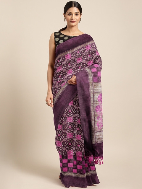 

Pothys Magenta Pink Printed Jute Cotton Saree