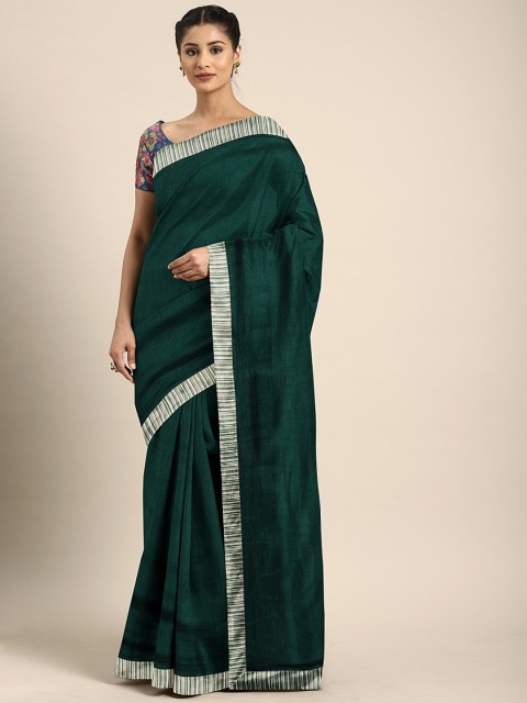 

Pothys Green Solid Poly Silk Saree