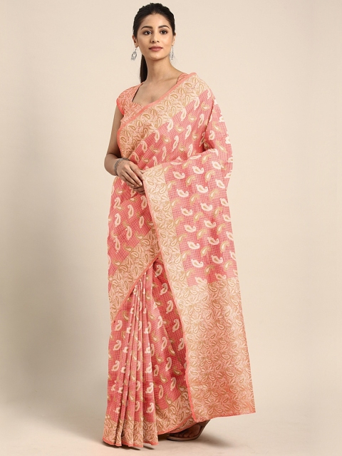 

Pothys Peach-Coloured Printed Supernet Saree