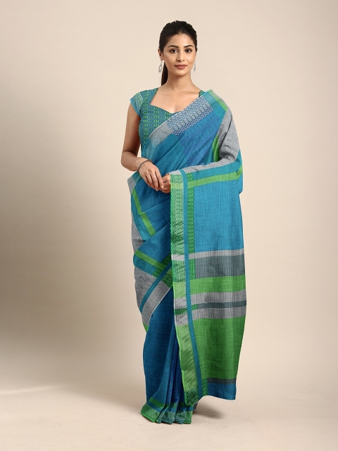 

Pothys Blue & Grey Linen Blend Striped Saree